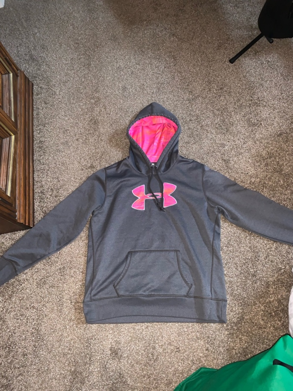 Under Armour Gray Hoodie with Bright Pink Logo & Lining
